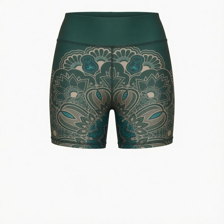 AUM Aura printed yoga shorts — Bali-inspired limited edition activewear